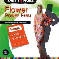 Flower Power Kleid plus Haarband Stirnband für Fasching Karneval Schlager Mottoparty
