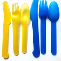 Servizio di posate in plastica i. blu, giallo 3 pezzi riutilizzabili - riutilizzabili