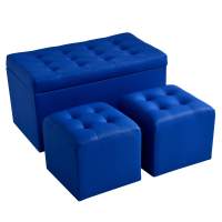 Set divano (uno sgabello + 2 sgabelli quadrati), blu